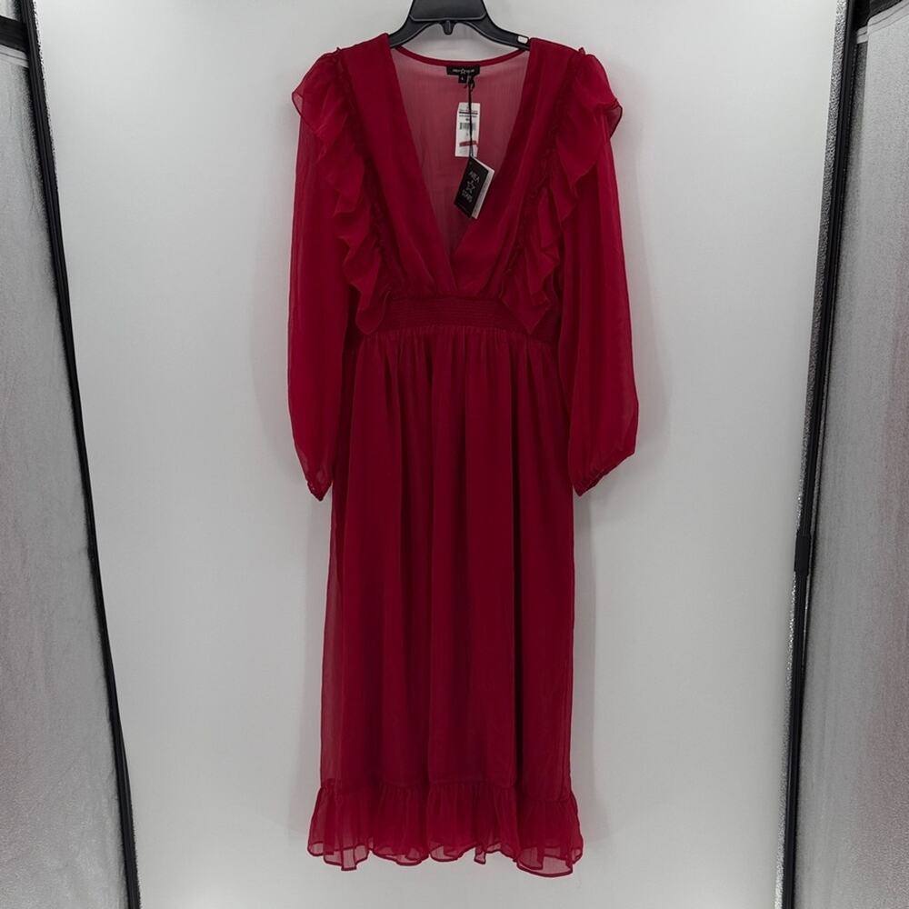 Area Stars Peasant Smock Semi-Sheer Ruffle Dress - Red - Large - New with tags
